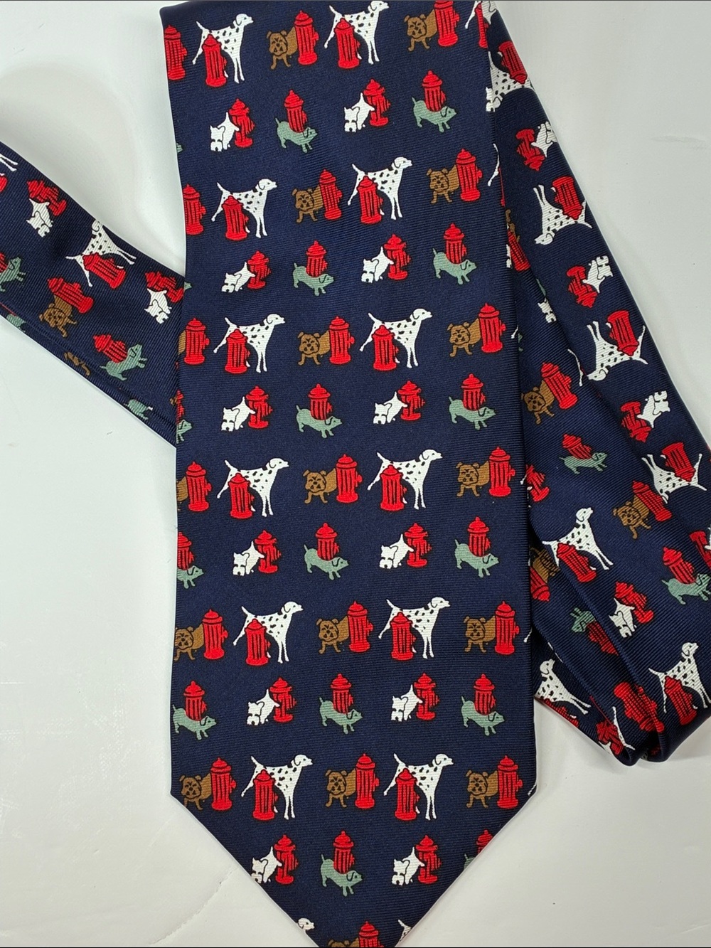 Navy Dog & Fire Hydrant Pattern Tie - Men's Navy Necktie